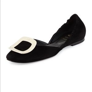 Roger Vivier Black Suede Chips D’Orsay Flats